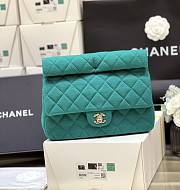 Chanel Dinner Bag Wool Jersey Dark Green - 24.5x18.5×4.5cm  - 1