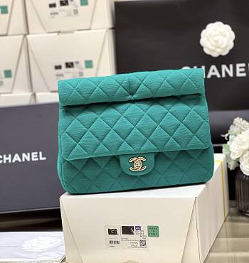 Chanel Dinner Bag Wool Jersey Dark Green - 24.5x18.5×4.5cm 