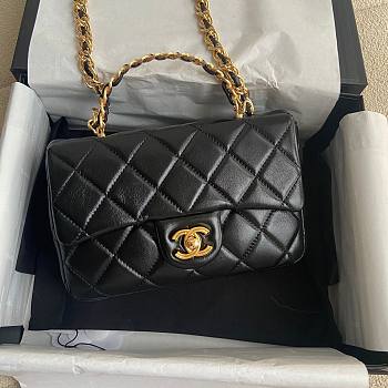 Chanel Classic Black Lambskin Top Handles Gold Hardware - 21x13x8cm