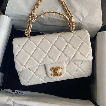 Chanel Classic White Lambskin Top Handles Gold Hardware - 21x13x8cm