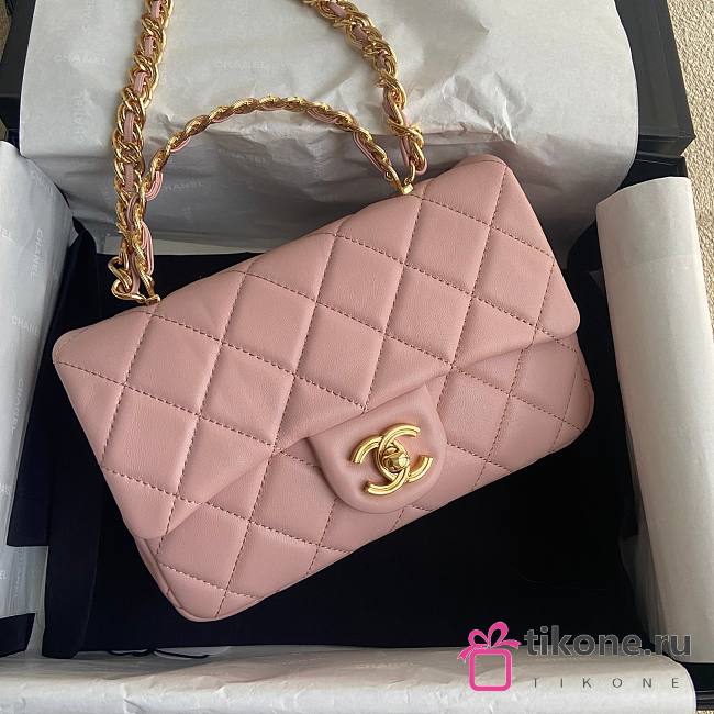 Chanel Classic Pink Lambskin Top Handles Gold Hardware - 21x13x8cm - 1