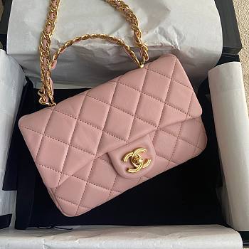 Chanel Classic Pink Lambskin Top Handles Gold Hardware - 21x13x8cm