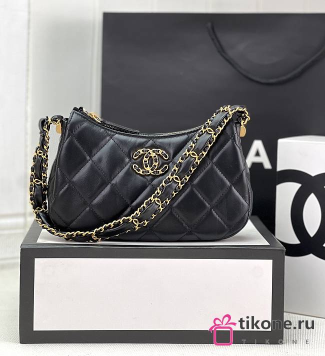 Chanel 23K Black Lambskin Hobo Bag - 20×13×5cm - 1