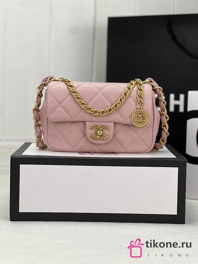 Chanel Small Flap Bag Lambskin & Gold-Tone Metal In Pink - 21x7x12cm - 1