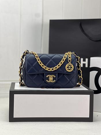 Chanel Small Flap Bag Lambskin & Gold-Tone Metal In Navy - 21x7x12cm