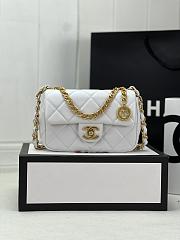 Chanel Small Flap Bag Lambskin & Gold-Tone Metal In White - 21x7x12cm - 1