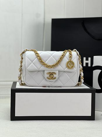 Chanel Small Flap Bag Lambskin & Gold-Tone Metal In White - 21x7x12cm
