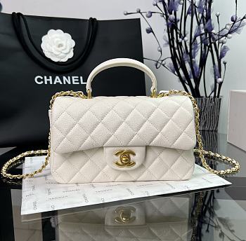 Chanel Classic White Caviar Top Handles - 20×14×7cm