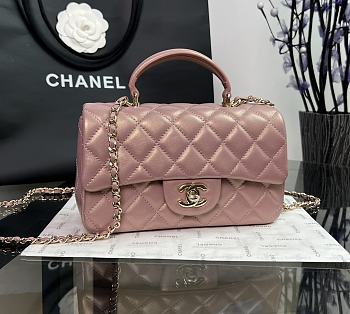 Chanel Classic Pearlescent Pink Lambskin Top Handles - 20×14×7cm