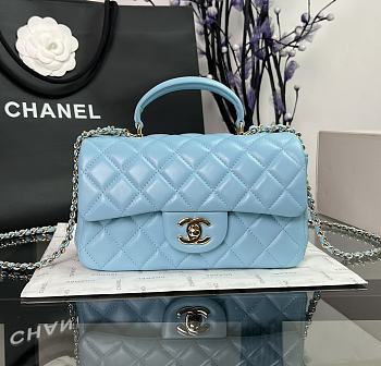 Chanel Classic Blue Lambskin Top Handles - 20×14×7cm 