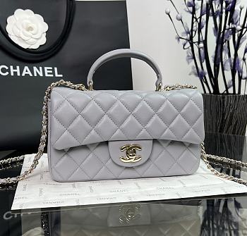 Chanel Classic Grey Lambskin Top Handles - 20×14×7cm