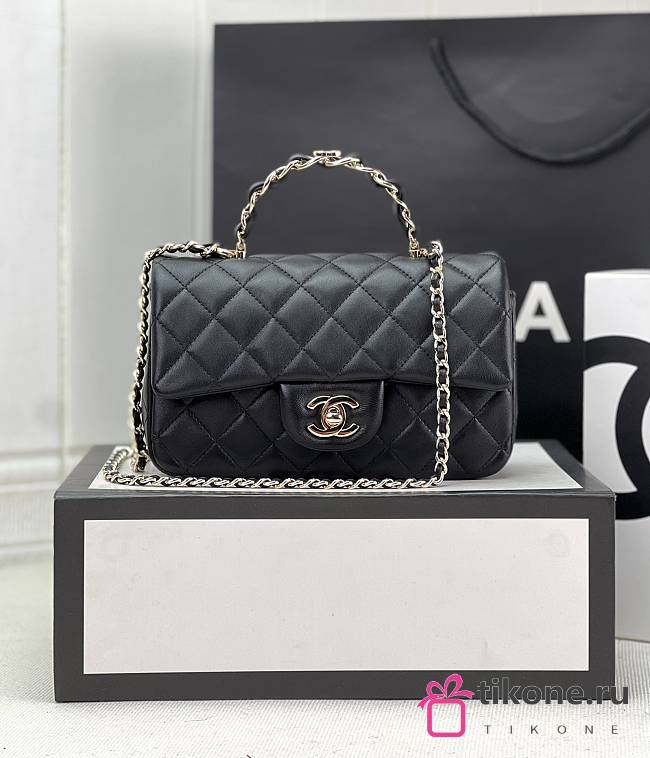 Chanel CF Black Lambskin Top Handles Light Gold Hardware - 21x13x8cm - 1