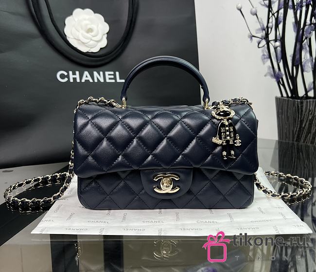 Chanel CF Navy Lambskin Top Handles - 20×14×7cm - 1