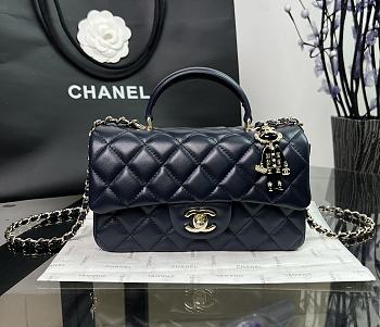 Chanel CF Navy Lambskin Top Handles - 20×14×7cm