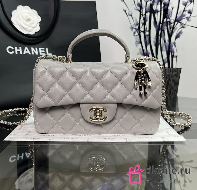 Chanel CF Grey Lambskin Top Handles - 20×14×7cm - 1