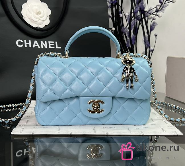 Chanel CF Blue Lambskin Top Handles - 20×14×7cm - 1