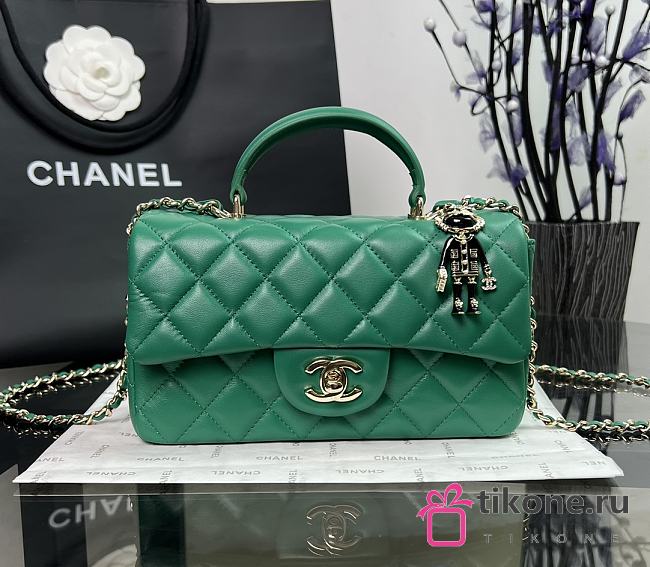 Chanel CF Green Lambskin Top Handles - 20×14×7cm - 1