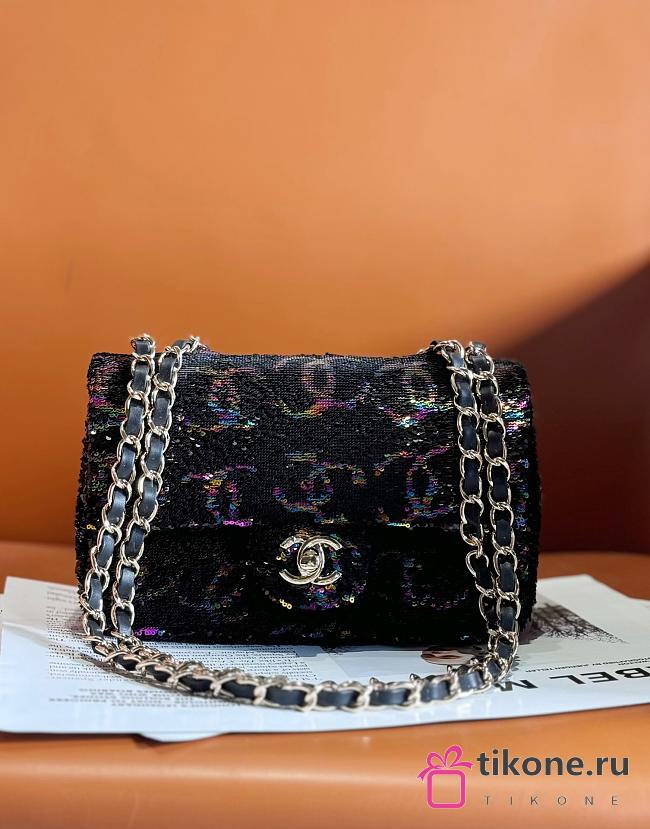 Chanel Classic Full Black Sequin 20cm - 1