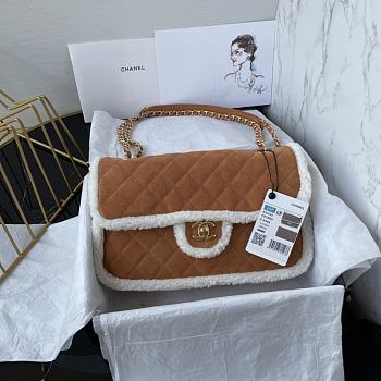 Chanel Suede Shearling Leather Bag - 26x15x7.5cm