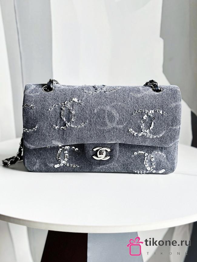 Chanel Classic Grey Jean Bag 23cm - 1