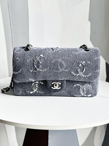 Chanel Classic Grey Jean Bag 23cm