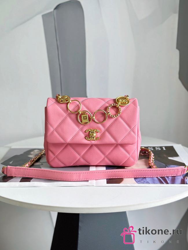 Chanel Small Pink Lambskin Flap Bag 19cm - 1