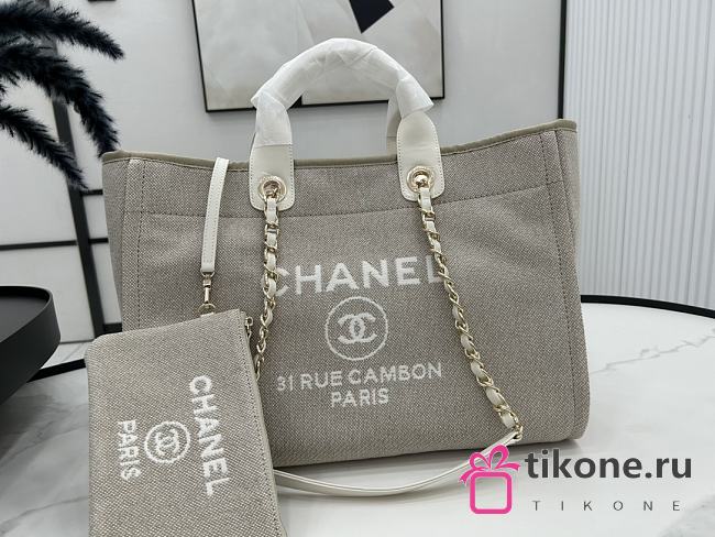 Chanel Deauville Tote Grey Top Handles 38cm - 1