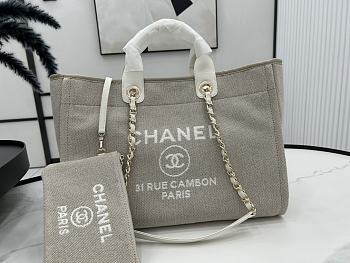Chanel Deauville Tote Grey Top Handles 38cm