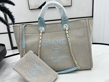 Chanel Deauville Tote Grey-Blue Top Handles - 33x14.5x24cm