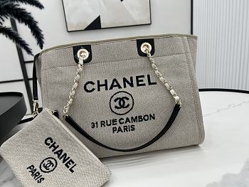 Chanel Small Deauville Tote Grey-Black - 33x14.5x24cm