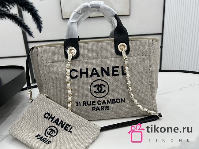 Chanel Small Deauville Tote Grey-Black Top Handles - 33x26x15.5cm - 1