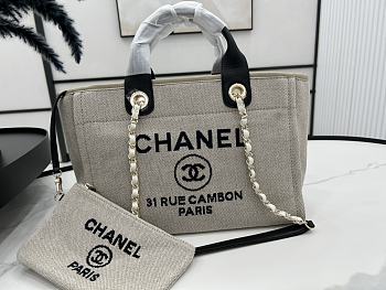 Chanel Small Deauville Tote Grey-Black Top Handles - 33x26x15.5cm