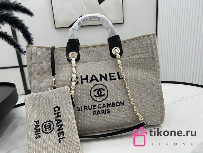 Chanel Deauville Tote Grey-Black Top Handles 38cm - 1