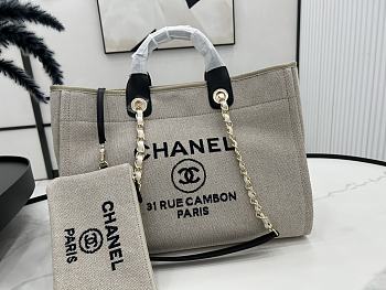 Chanel Deauville Tote Grey-Black Top Handles 38cm