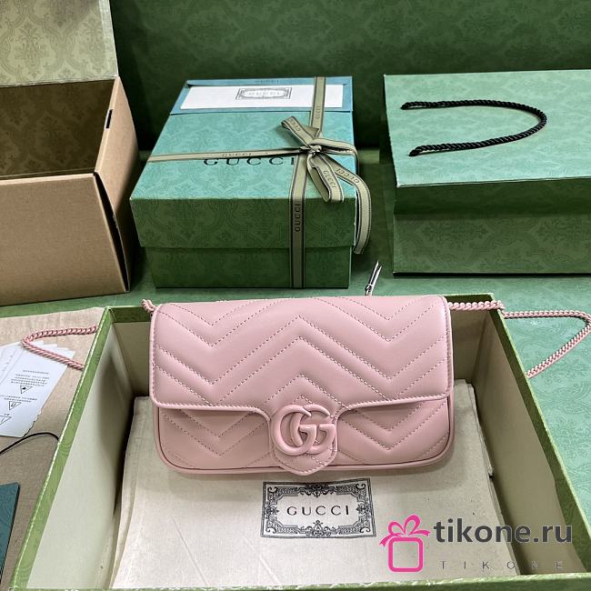 Gucci Marmont Mini Pink Leather Bag With Mini Purse - 21x12x5cm - 1