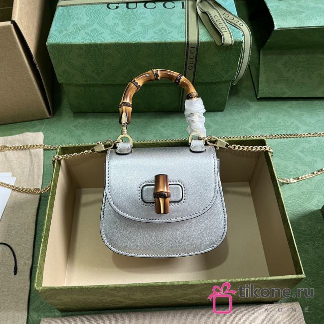 Gucci Mini Bamboo 1947 Silver Leather - 18.5x12x5.5cm - 1