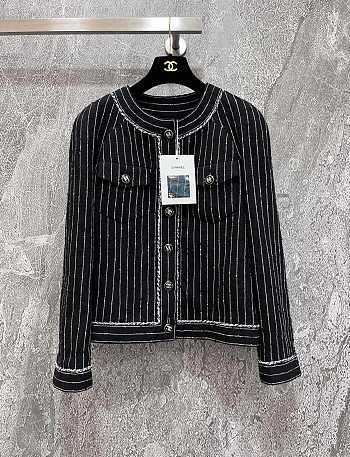 Chanel Lamé Rmbroidered Black Cardigan