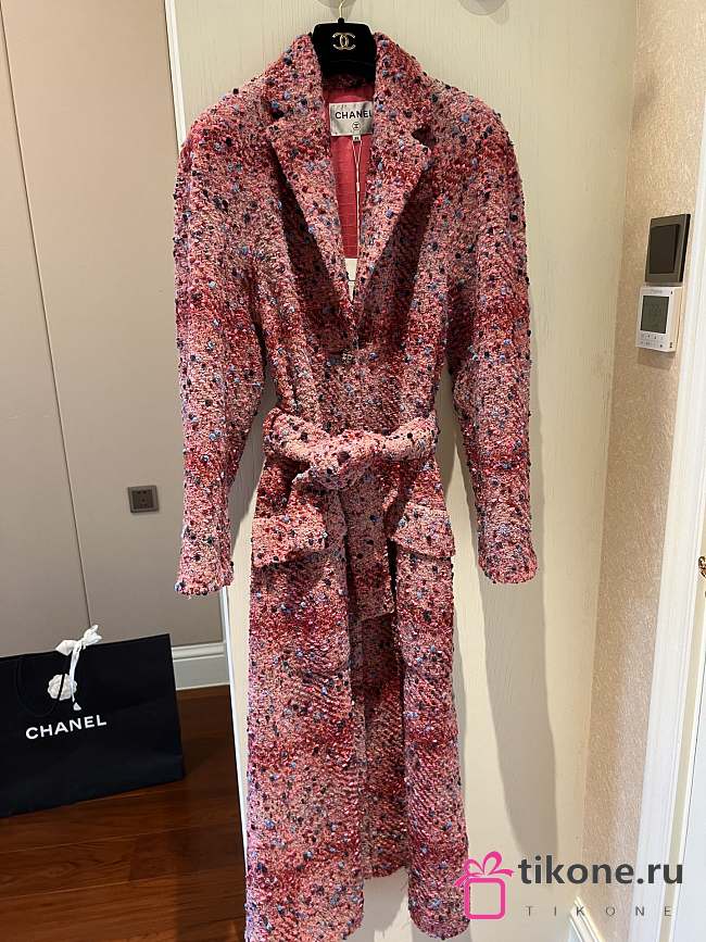 Chanel Mark Coat Long Tweed Pink - 1