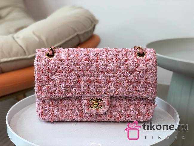 Chanel Tweed Quilted Flap Pink White 25cm - 1