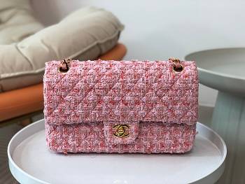 Chanel Tweed Quilted Flap Pink White 25cm