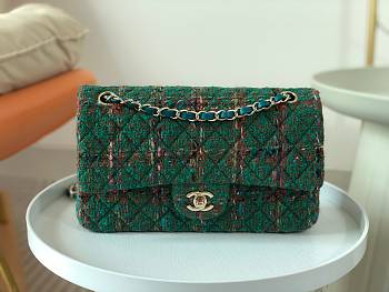 Chanel Tweed Quilted Flap Green 25cm