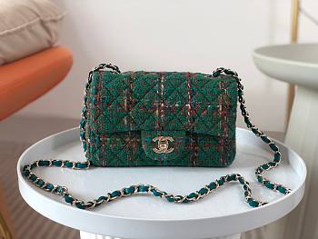 Chanel Tweed Quilted Mini Flap Green 20cm