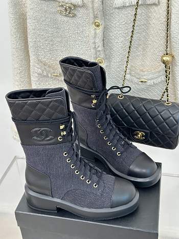 Chanel Navy Jean Boots