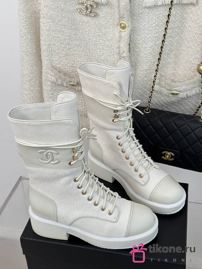 Chanel White Lambskin Boots - 1