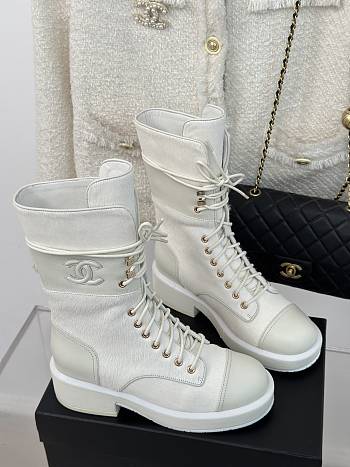 Chanel White Lambskin Boots