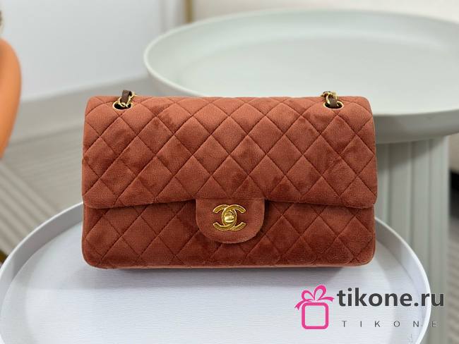 Chanel Velvet Quilted Brown Flap Bag 25cm - 1