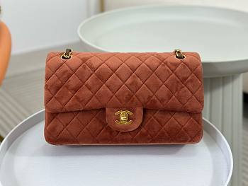 Chanel Velvet Quilted Brown Flap Bag 25cm