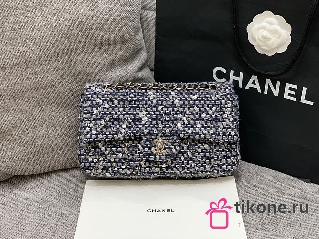 Chanel Tweed Flap Bag Dark Bkue 25cm - 1