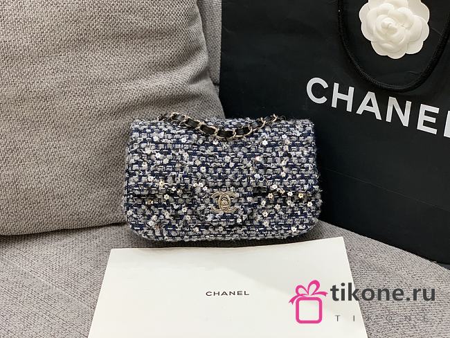 Chanel Tweed Mini Flap Bag Dark Blue 20cm - 1