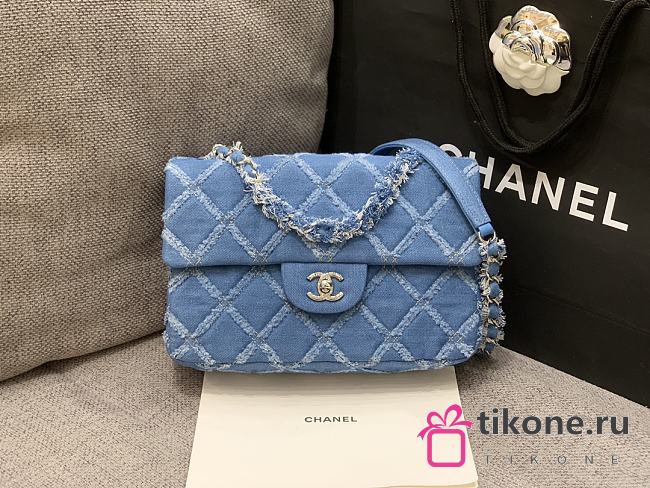 Chanel Blue Quilted Denim Flap Bag 25cm - 1